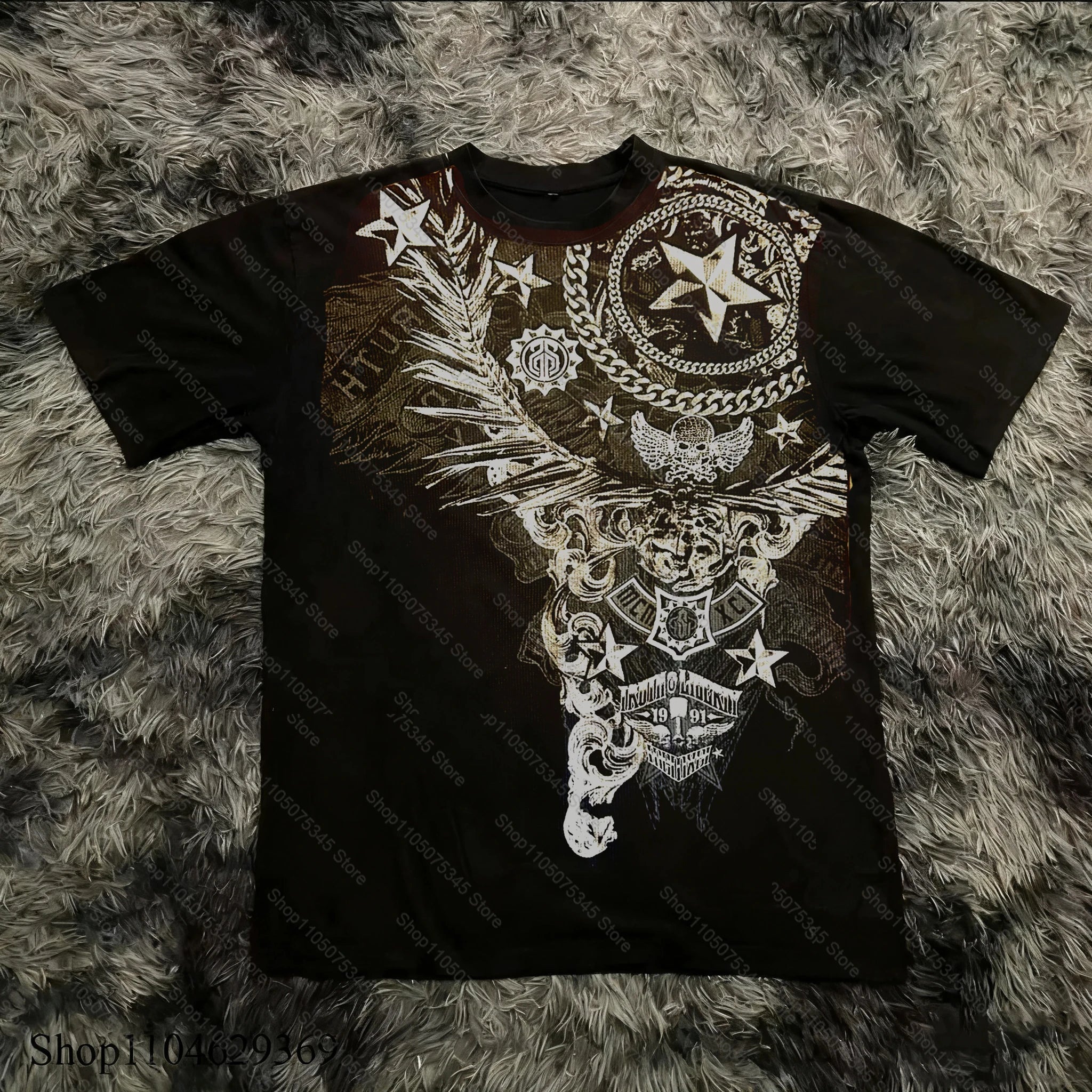 Classic Y2K Gothic Style T-shirt Print Oversized T Shirt High Street Shirts Gothic Round Neck Cotton Tops New Mens Women T Shirt