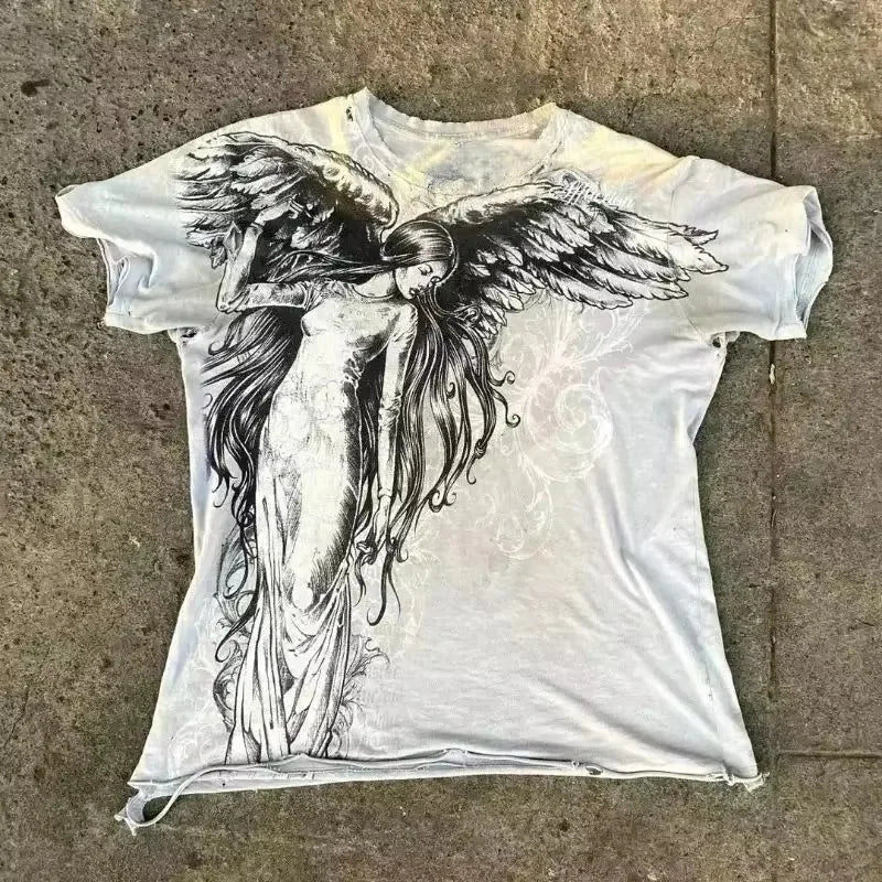 2026 Summer Classic Y2K Gothic Style T-shirt Print High Street Shirts Gothic Round Neck Cotton Tops New Mens Womens Kids T-shirt