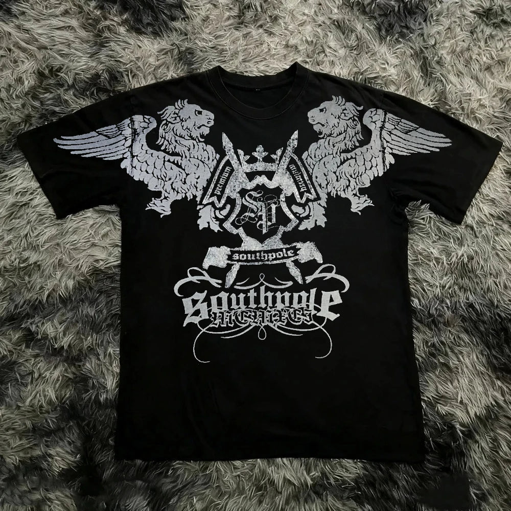 Classic Y2K Gothic Style T-shirt Print Oversized T Shirt High Street Shirts Gothic Round Neck Cotton Tops New Men Women T Shirt
