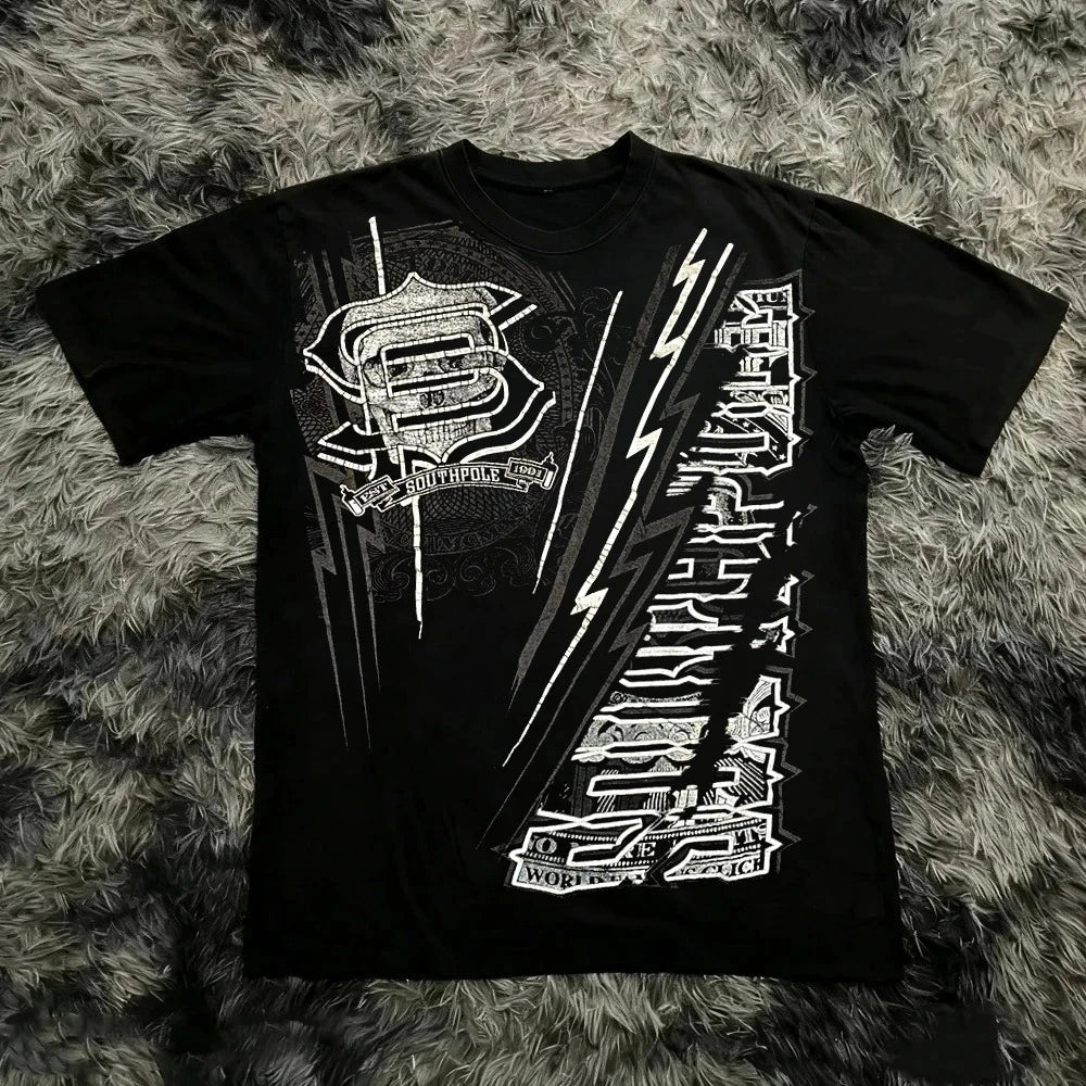 Classic Y2K Gothic Style T-shirt Print Oversized T Shirt High Street Shirts Gothic Round Neck Cotton Tops New Men Women T Shirt