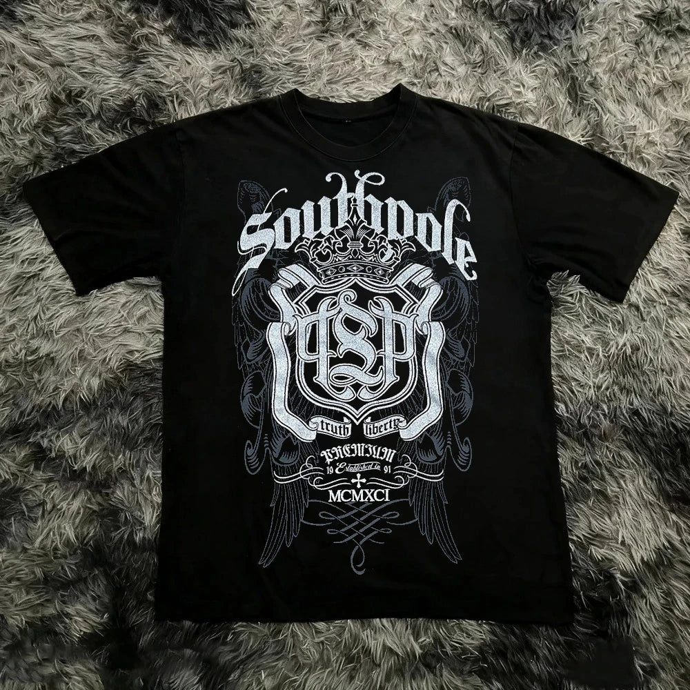 Classic Y2K Gothic Style T-shirt Print Oversized T Shirt High Street Shirts Gothic Round Neck Cotton Tops New Men Women T Shirt