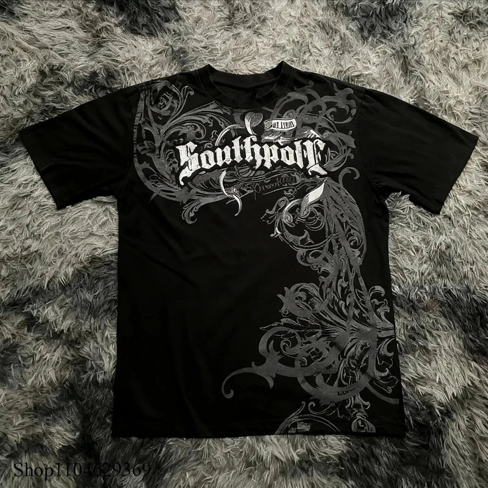 Classic Y2K Gothic Style T-shirt Print Oversized T Shirt High Street Shirts Gothic Round Neck Cotton Tops New Men Women T Shirt