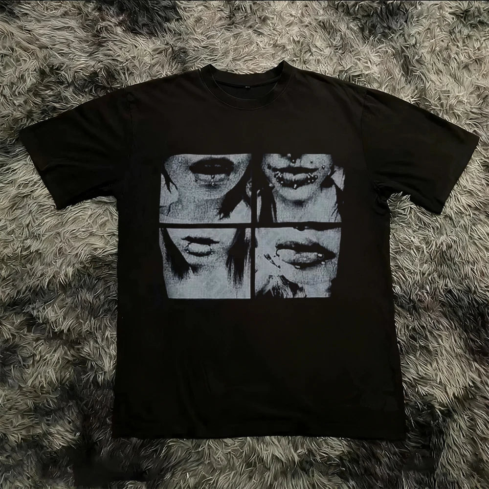 Summer Classic Y2K Gothic Style T-shirt Print Oversized T Shirt High Street Shirts Round Neck Cotton Tops Mens Women T Shirt Tee