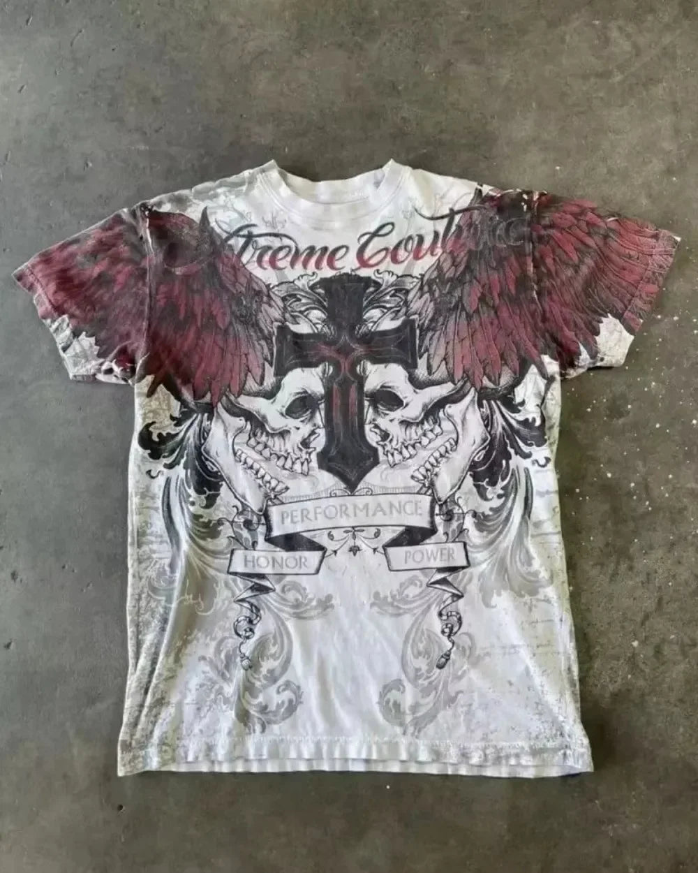 2000s Affliction T-Shirt Vintage Clothing Punk Hip Hop Graphic Print Oversized T Shirt Men Round Neck Cotton Short Sleeve Tops