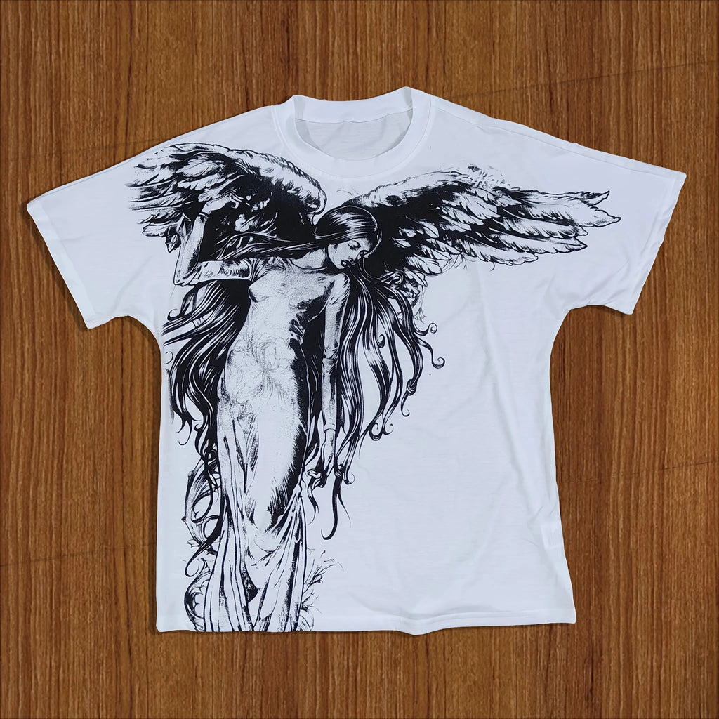 Classic Y2K Gothic Style T-shirt Print Oversized T Shirt High Street Shirts Gothic Round Neck Cotton Tops New Men Women T Shirt