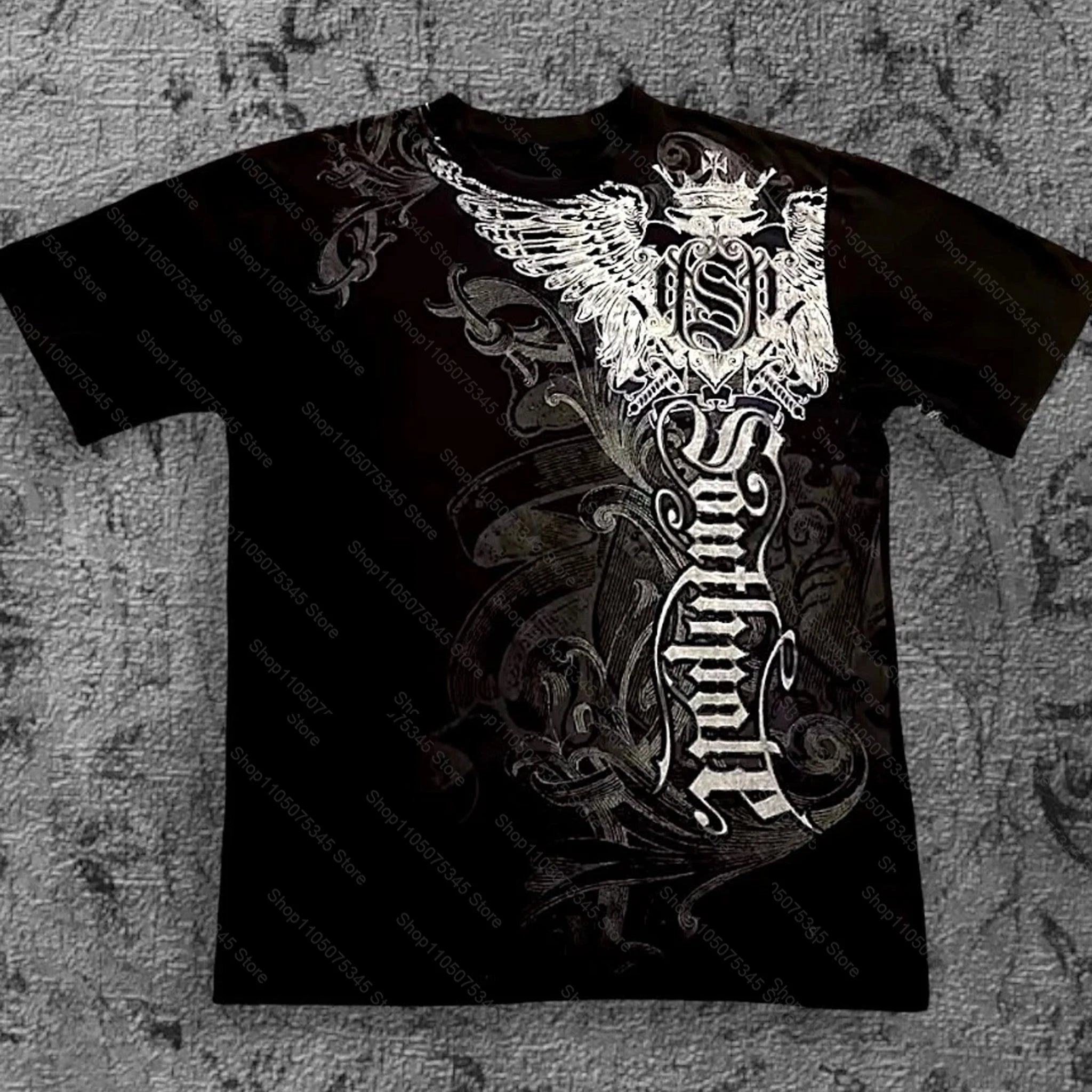 Classic Y2K Gothic Style T-shirt Print Oversized T Shirt High Street Shirts Gothic Round Neck Cotton Tops New Mens Women T Shirt