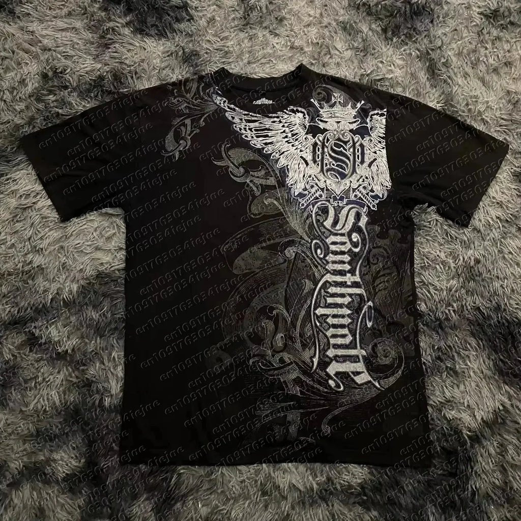 Classic Gothic Style T-shirt Print Oversized T Shirt High Street Shirts Gothic Round Neck  Tops New Mens Women Kid T Shirt