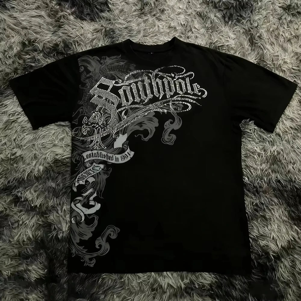 2026 Summer Classic Y2K Gothic Style T-shirt Print High Street Shirts Gothic Round Neck Cotton Tops New Mens Womens Kids T-shirt