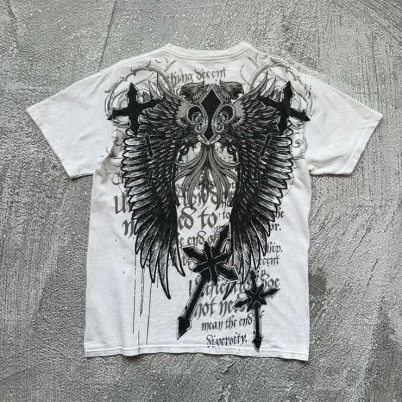 Hot Classic Y2K Gothic Style T-shirt Print Oversized T Shirt High Street Shirts Gothic Round Neck Cotton Tops New Mens Women Tee