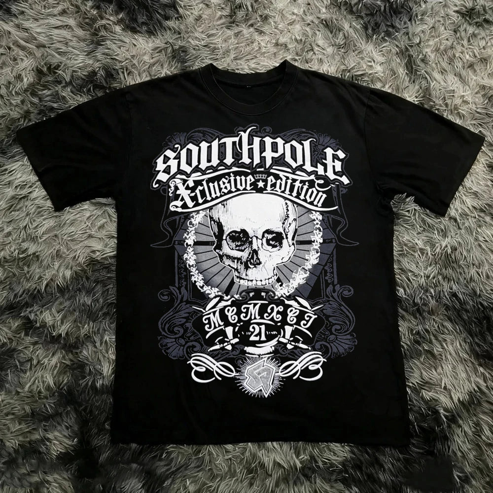 Classic Y2K Gothic Style T-shirt Print Oversized T Shirt High Street Shirts Gothic Round Neck Cotton Tops New Men Women T Shirt