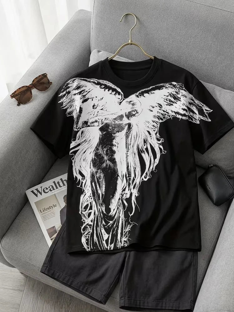 Summer Classic Y2K Gothic Style T-shirt Print Oversized T Shirt High Street Shirts Round Neck Cotton Tops Mens Women T Shirt Tee