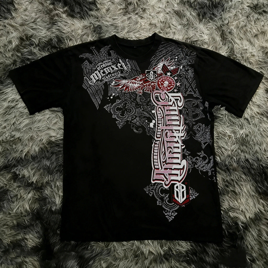 Classic Y2K Gothic Style T-shirt Print Oversized T Shirt High Street Shirts Gothic Round Neck Cotton Tops New Men Women T Shirt