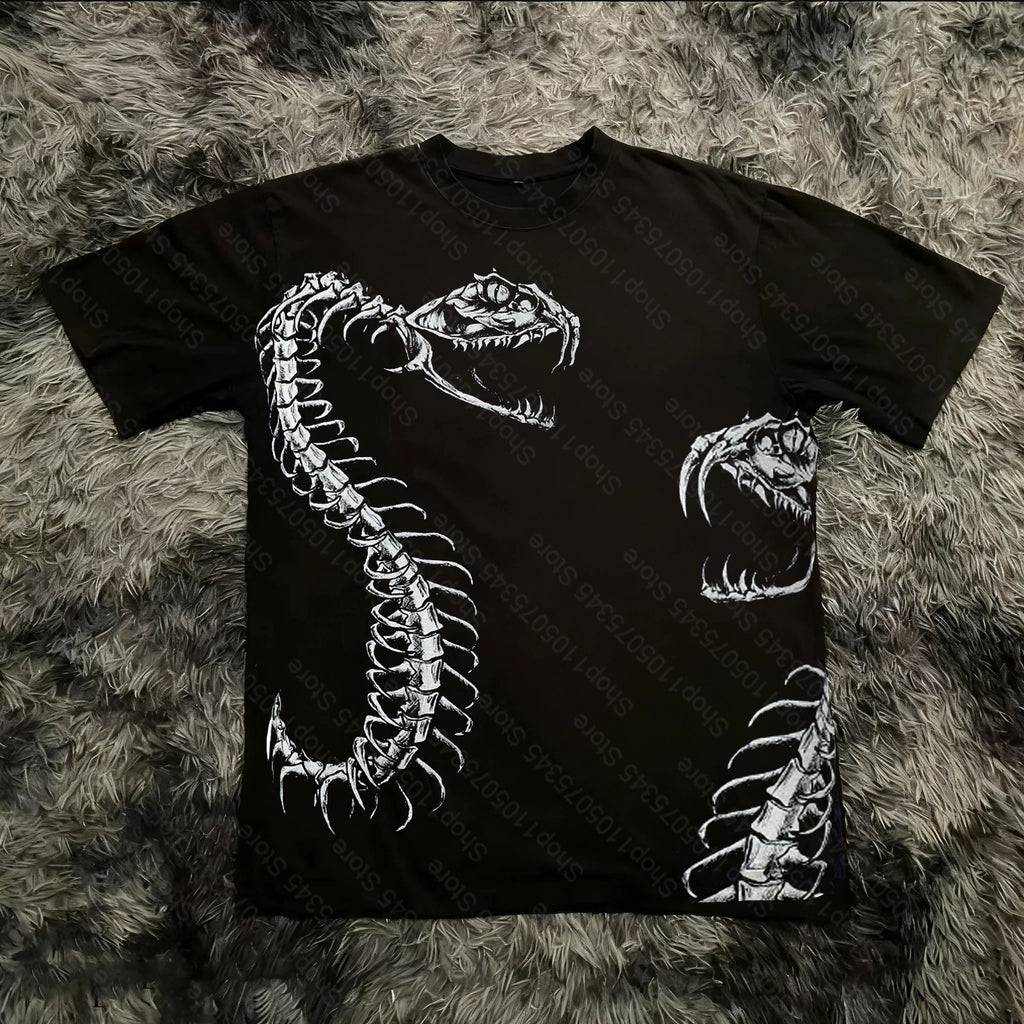 Classic Y2K Gothic Style T-shirt Print Oversized T Shirt High Street Shirts Gothic Round Neck Cotton Tops New Mens Women T Shirt