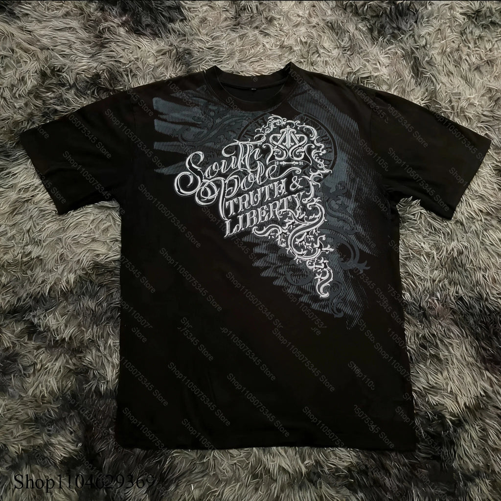 Classic Y2K Gothic Style T-shirt Print Oversized T Shirt High Street Shirts Gothic Round Neck Cotton Tops New Mens Women T Shirt