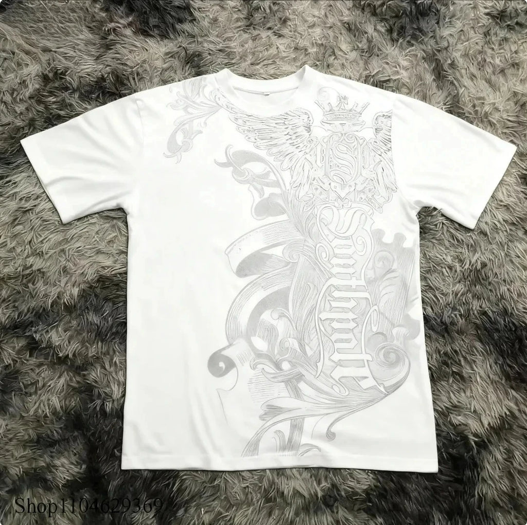 Classic Y2K Gothic Style T-shirt Print Oversized T Shirt High Street Shirts Gothic Round Neck Cotton Tops New Men Women T Shirt
