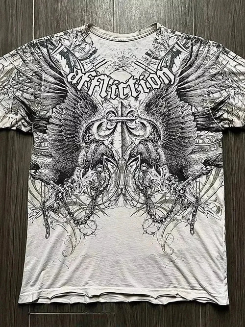 2000s Affliction T-Shirt Vintage Clothing Punk Hip Hop Graphic Print Oversized T Shirt Men Round Neck Cotton Short Sleeve Tops