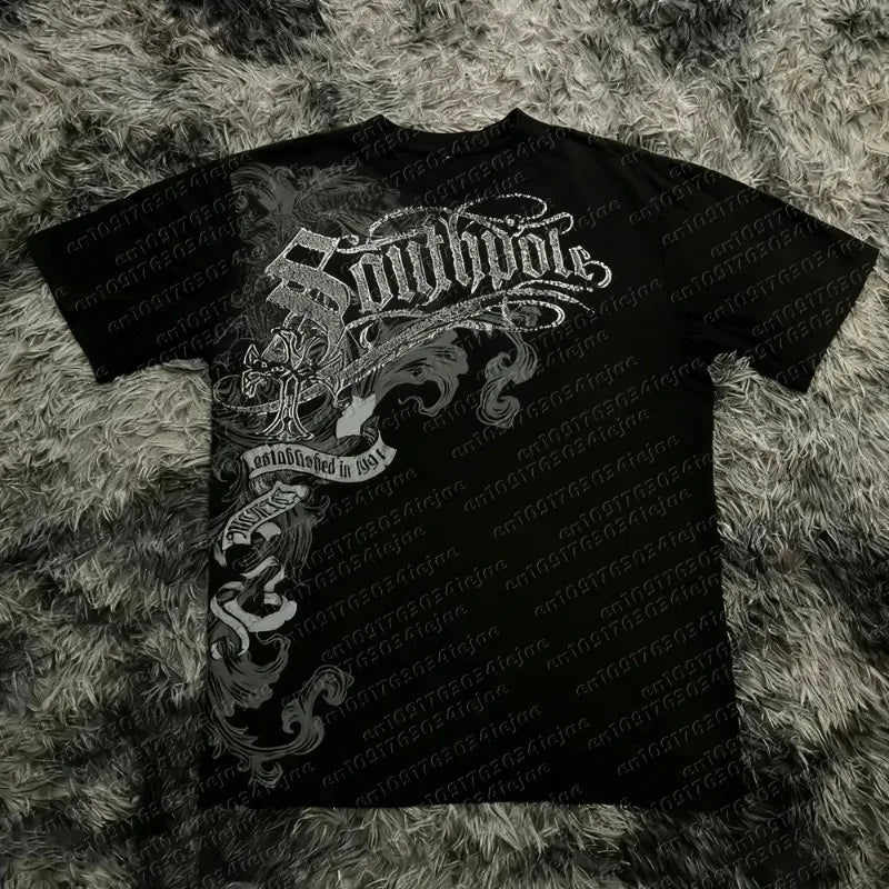 Classic Gothic Style T-shirt Print Oversized T Shirt High Street Shirts Gothic Round Neck  Tops New Mens Women Kid T Shirt