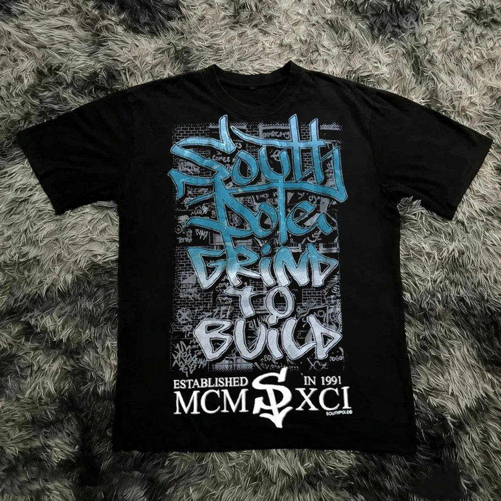 Classic Y2K Gothic Style T-shirt Print Oversized T Shirt High Street Shirts Gothic Round Neck Cotton Tops New Men Women T Shirt