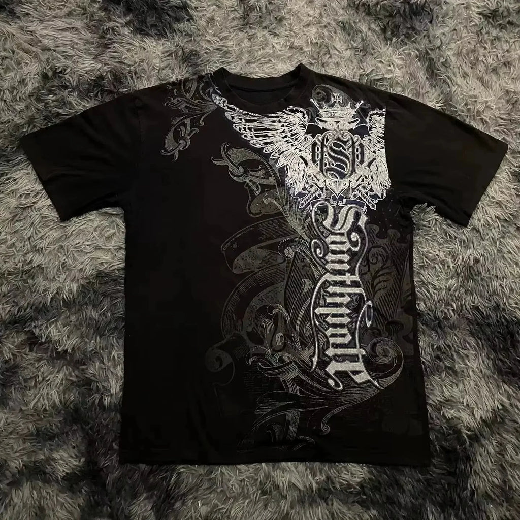 Classic Y2K Gothic Style T-shirt Print Oversized T Shirt High Street Shirts Gothic Round Neck Cotton Tops New Men Women T Shirt