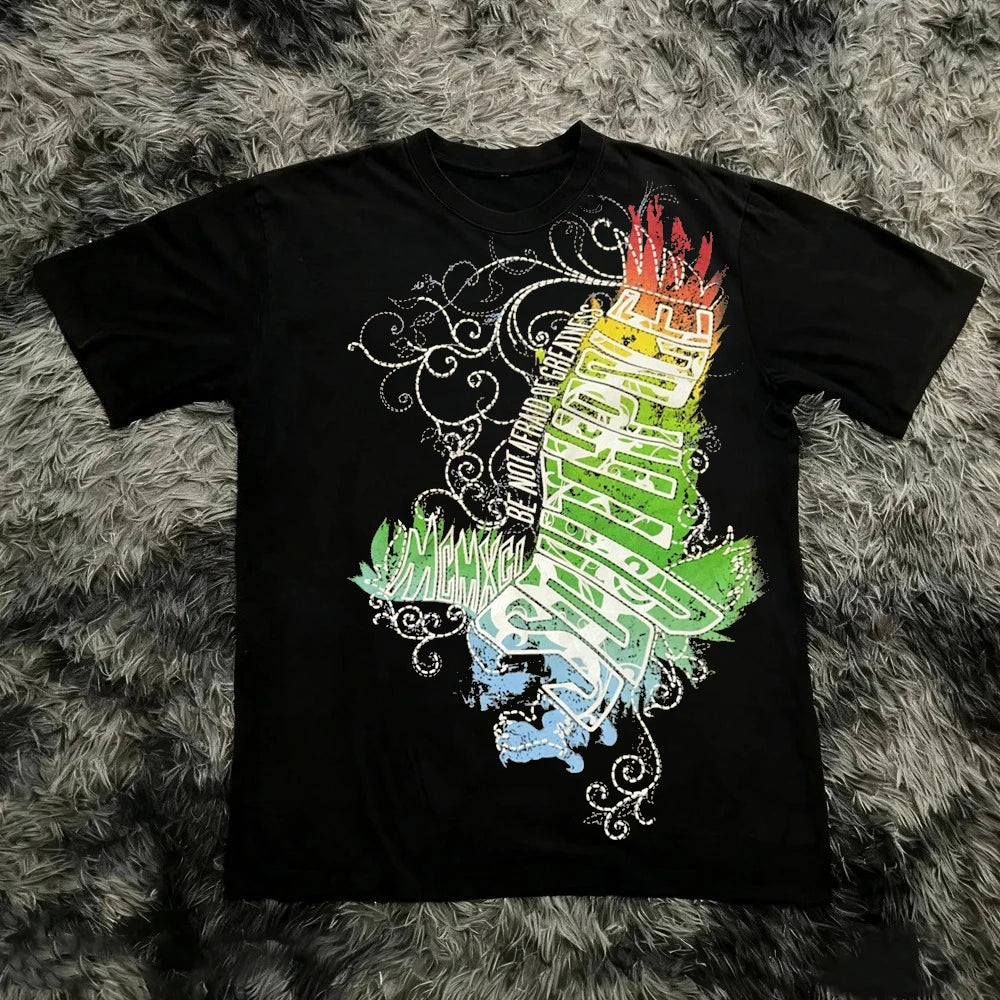 Classic Y2K Gothic Style T-shirt Print Oversized T Shirt High Street Shirts Gothic Round Neck Cotton Tops New Men Women T Shirt