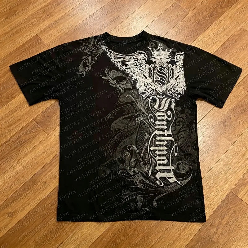 Classic Gothic Style T-shirt Print Oversized T Shirt High Street Shirts Gothic Round Neck  Tops New Mens Women Kid T Shirt