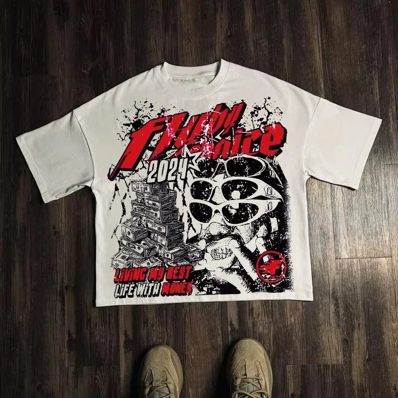 Summer Classic Y2K Gothic Style T-shirt Print Oversized T Shirt High Street Shirts Round Neck Cotton Tops Mens Women T Shirt Tee