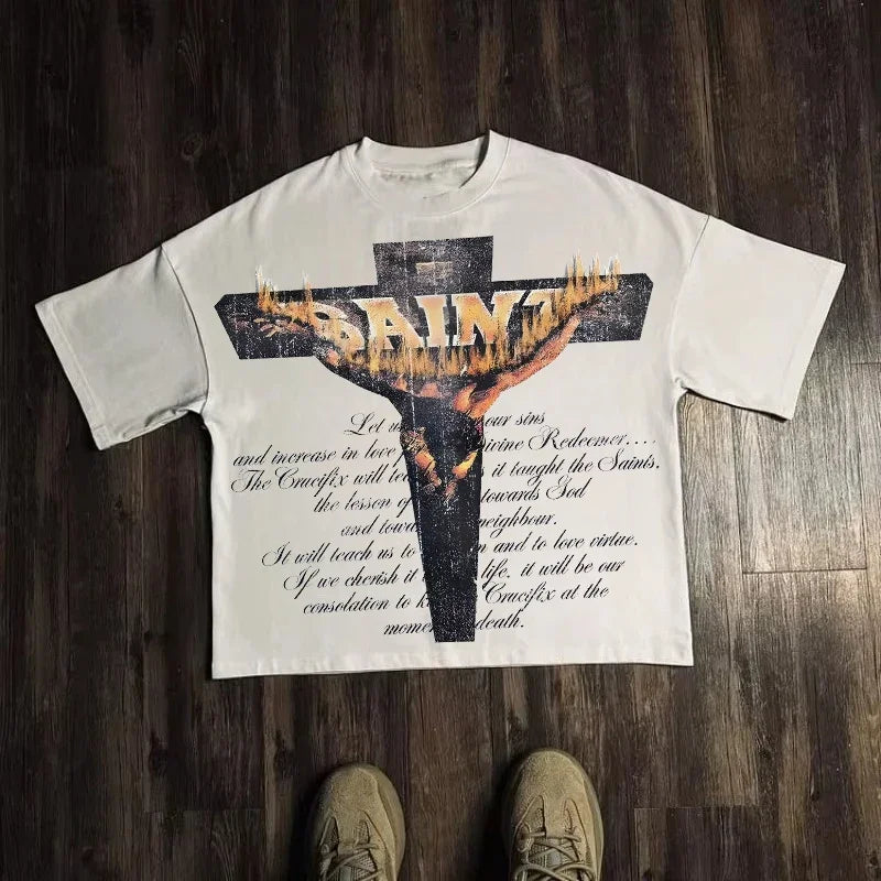 Summer Classic Y2K Gothic Style T-shirt Print Oversized T Shirt High Street Shirts Round Neck Cotton Tops Mens Women T Shirt Tee