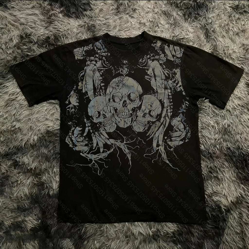 Classic Y2K Gothic Style T-shirt Print Oversized T Shirt High Street Shirts Gothic Round Neck Cotton Tops New Mens Women T Shirt