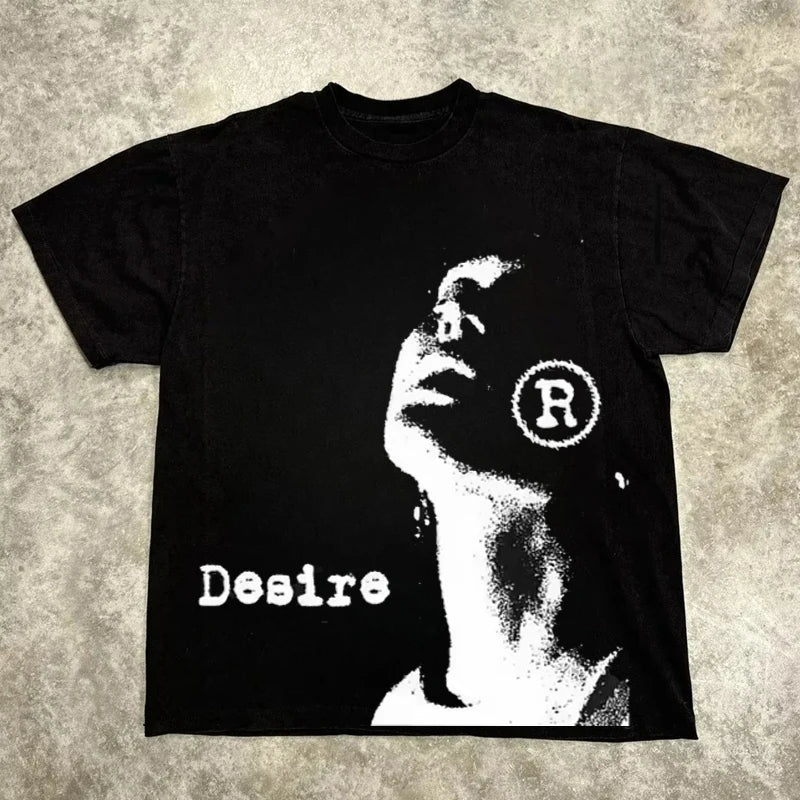 Summer Classic Y2K Gothic Style T-shirt Print Oversized T Shirt High Street Shirts Round Neck Cotton Tops Mens Women T Shirt Tee