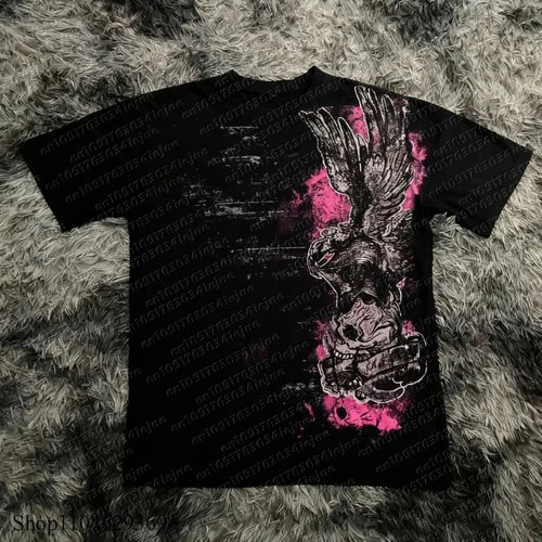 Classic Gothic Style T-shirt Print Oversized T Shirt High Street Shirts Gothic Round Neck  Tops New Mens Women Kid T Shirt