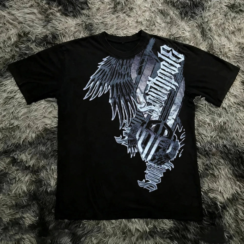 Classic Y2K Gothic Style T-shirt Print Oversized T Shirt High Street Shirts Gothic Round Neck Cotton Tops New Men Women T Shirt