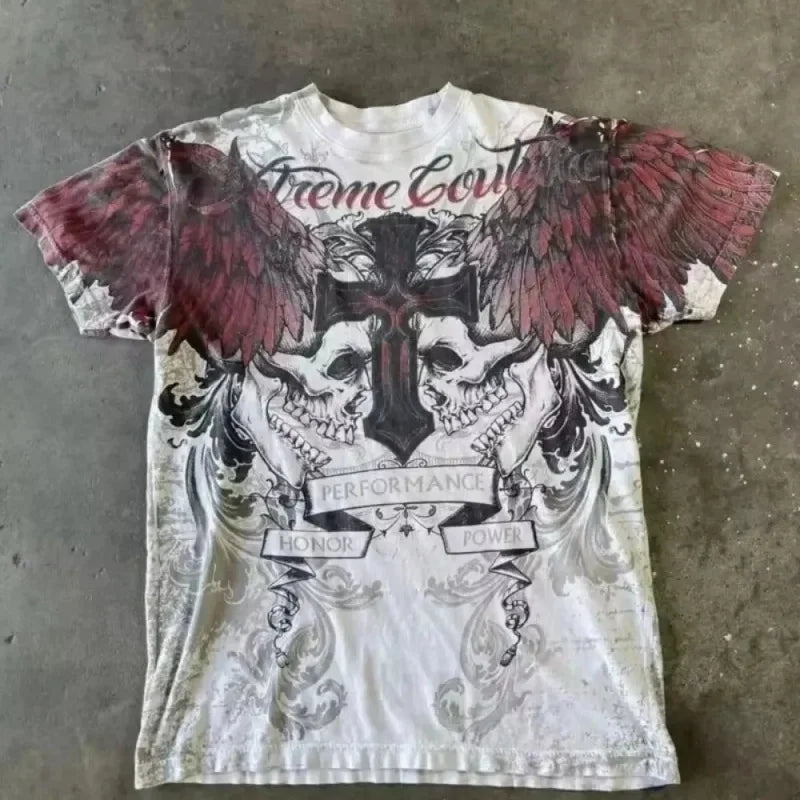 2000s Affliction T-Shirt Vintage Clothing Punk Hip Hop Graphic Print Oversized T Shirt Men Round Neck Cotton Short Sleeve Tops