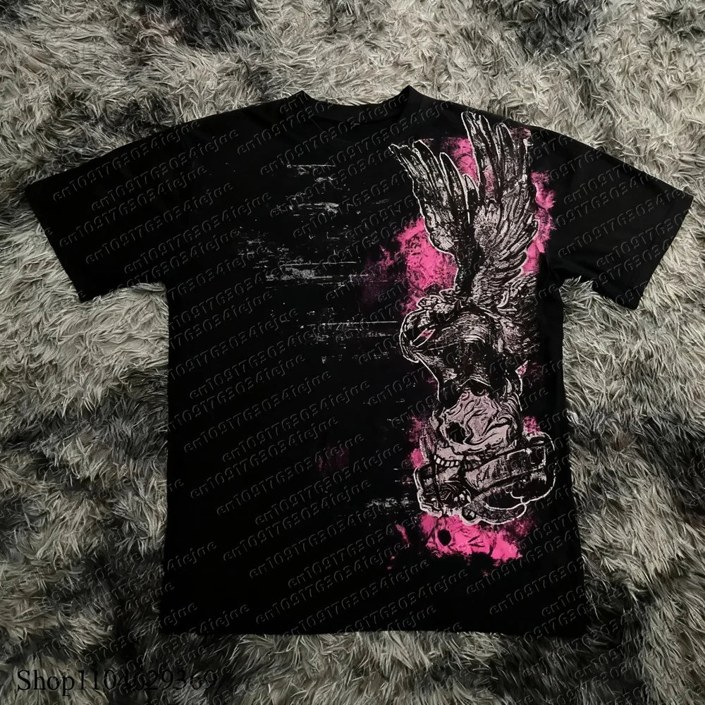 Classic Gothic Style T-shirt Print Oversized T Shirt High Street Shirts Gothic Round Neck  Tops New Mens Women Kid T Shirt