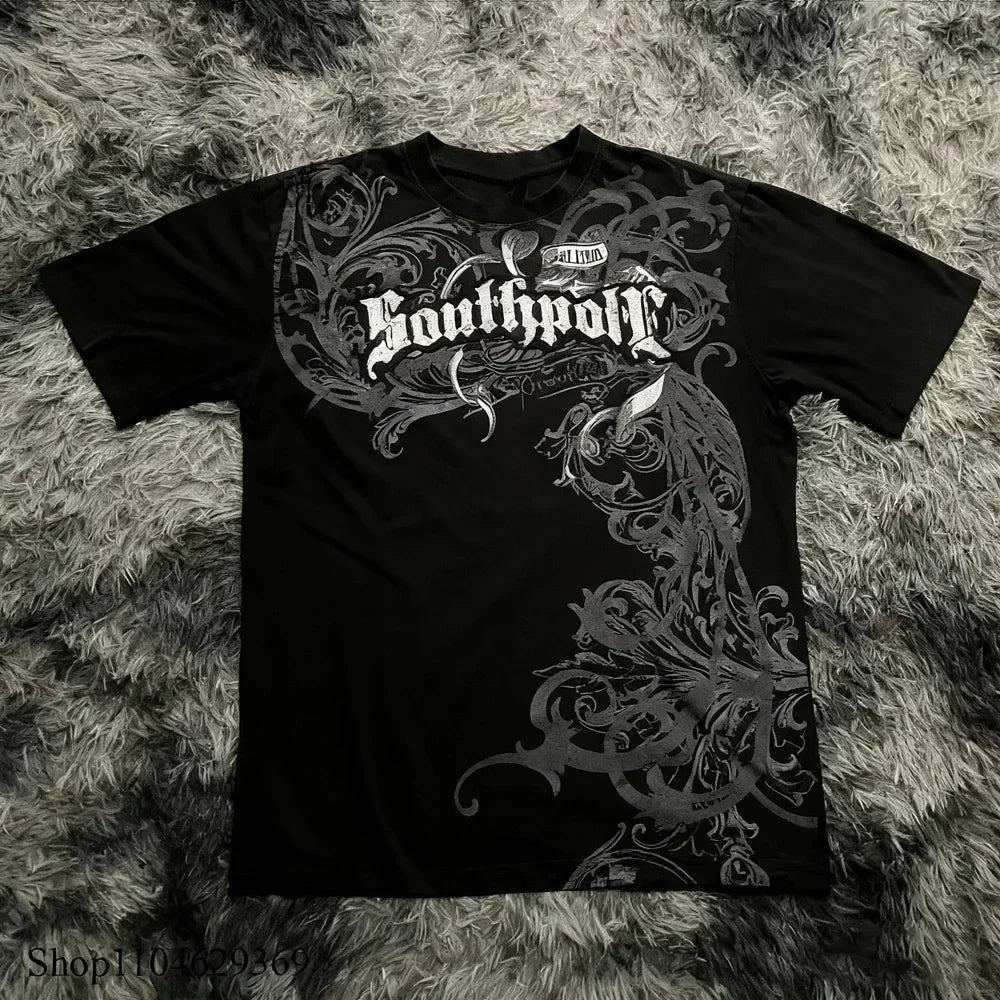Classic Y2K Gothic Style T-shirt Print Oversized T Shirt High Street Shirts Gothic Round Neck Cotton Tops New Mens Women T Shirt