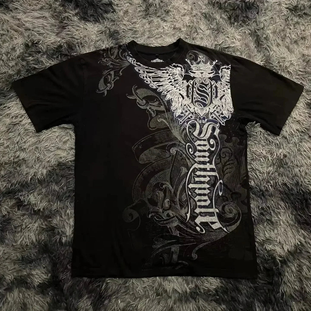 Classic Y2K Gothic Style T-shirt Print Oversized T Shirt High Street Shirts Gothic Round Neck Cotton Tops New Mens Women T Shirt