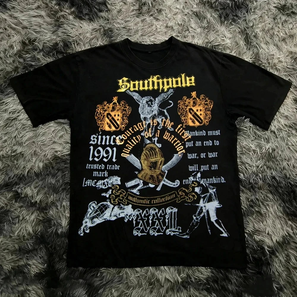 Classic Y2K Gothic Style T-shirt Print Oversized T Shirt High Street Shirts Gothic Round Neck Cotton Tops New Men Women T Shirt