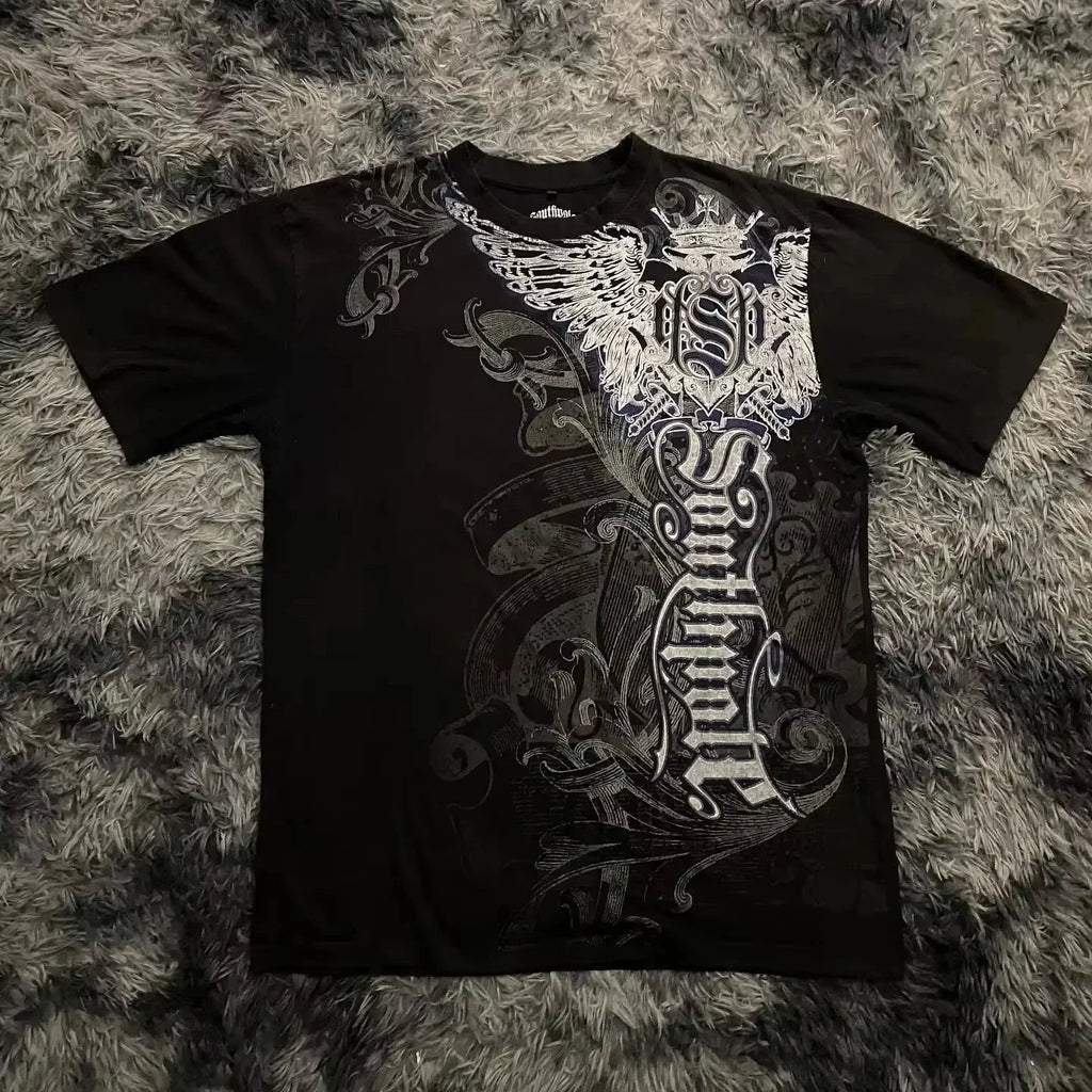 Classic Y2K Gothic Style T-shirt Print Oversized T Shirt High Street Shirts Gothic Round Neck Cotton Tops New Mens Women T Shirt