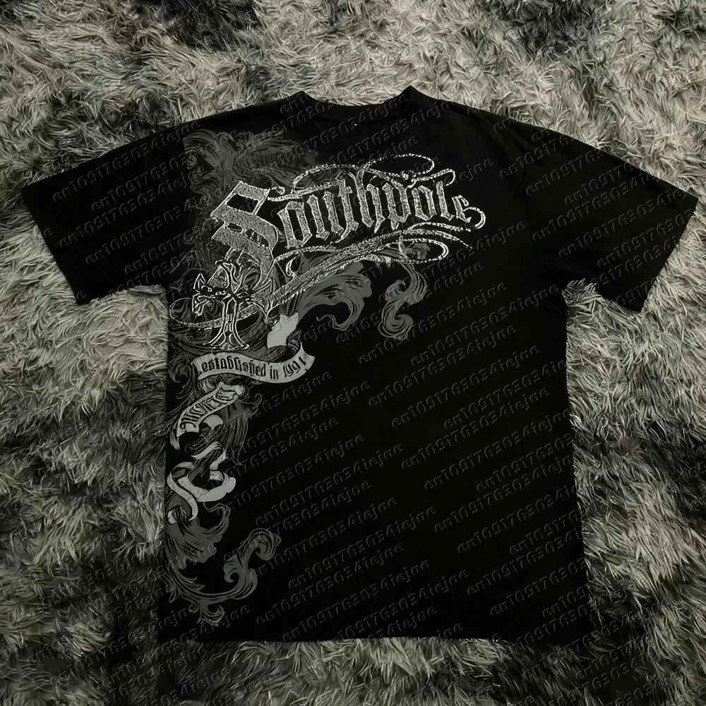Classic Gothic Style T-shirt Print Oversized T Shirt High Street Shirts Gothic Round Neck  Tops New Mens Women Kid T Shirt