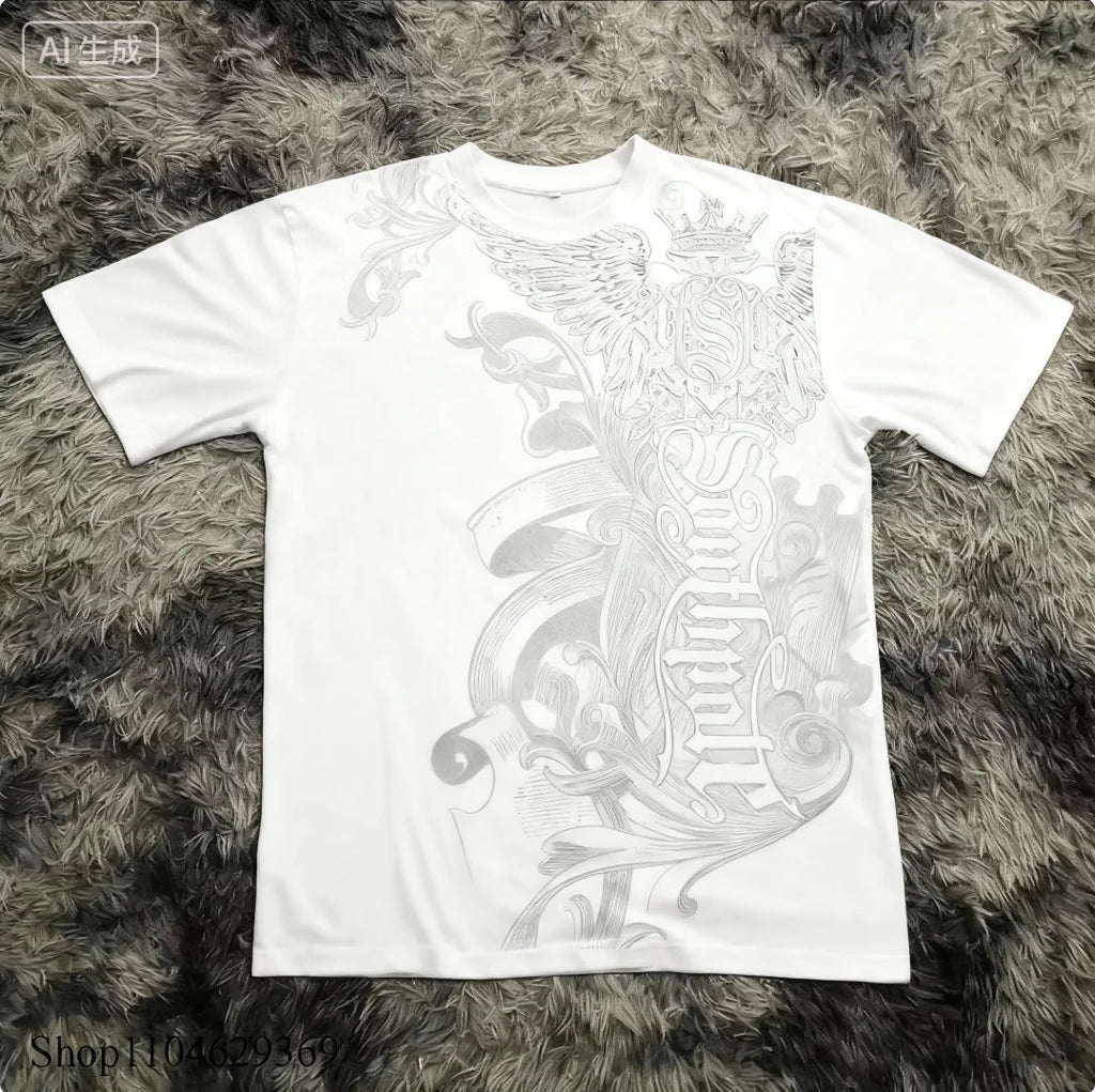 Classic Y2K Gothic Style T-shirt Print Oversized T Shirt High Street Shirts Gothic Round Neck Cotton Tops New Mens Women T Shirt