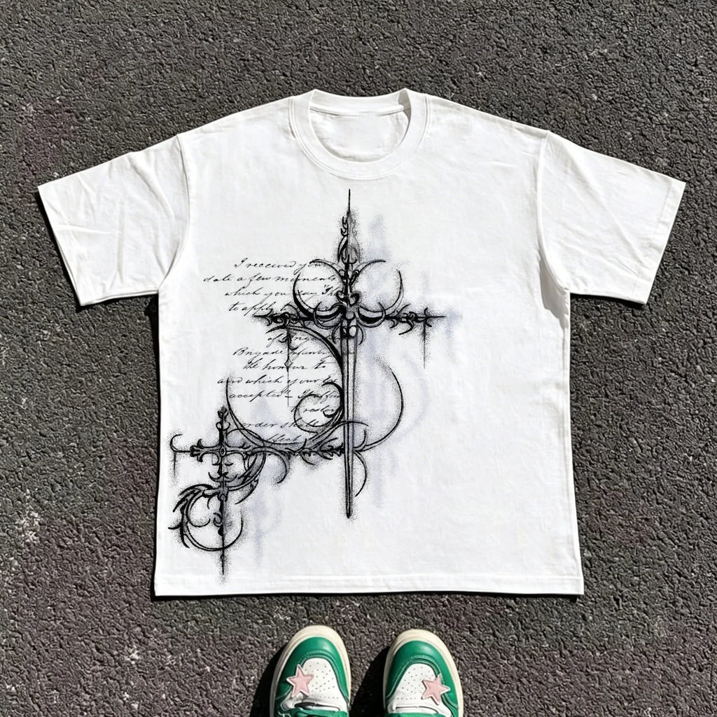 Classic Y2K Gothic Style High Street T-shirt Print Oversized T Shirt Harajuku Round Neck Cotton Tops 2026 Summer Men Women Tops