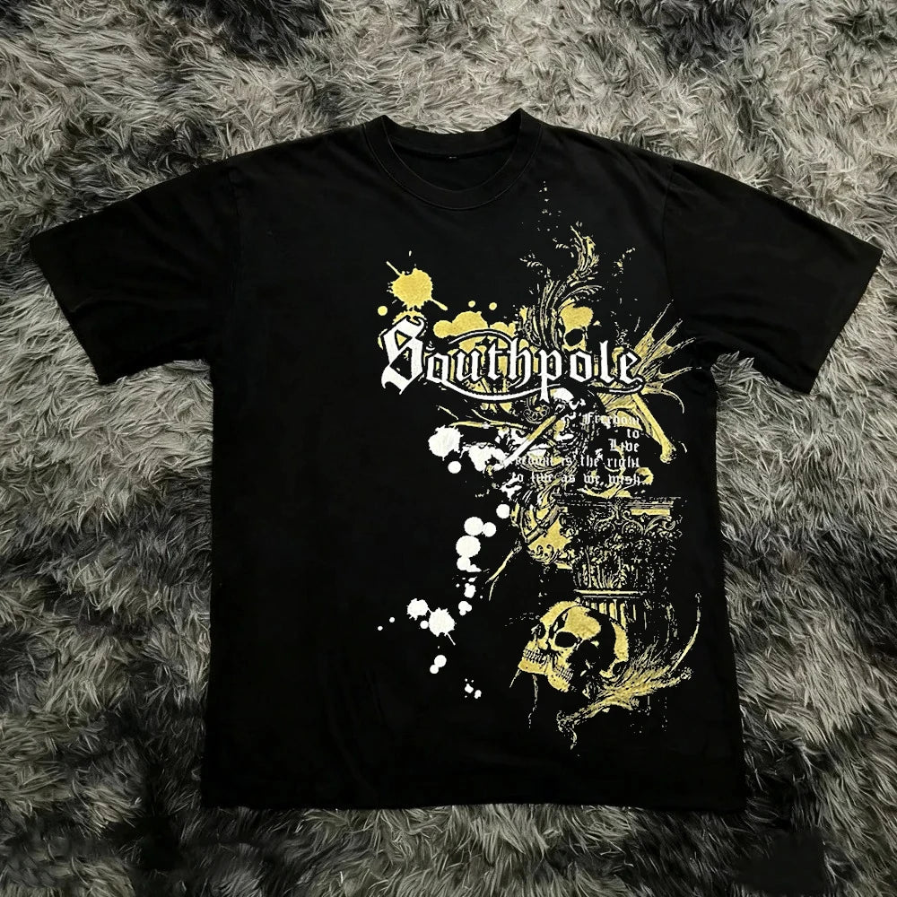 Classic Y2K Gothic Style T-shirt Print Oversized T Shirt High Street Shirts Gothic Round Neck Cotton Tops New Men Women T Shirt